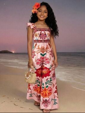 🌺Girls Vibrant Floral ruffle tank jumpsuit🌺